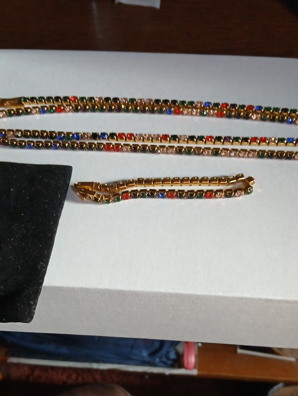 Gold-Tone Stainless Steel Multi-Color Crystal Tennis Bracelet & GRADUATED NECK
